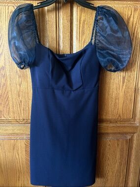 Jump Navy Puff-Sleeve Mini Dress